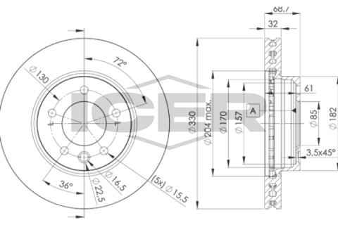 Диск гальмівний (передній) Porsche Cayenne/VW Touareg 02- (330x32) (L) (з покриттям) (вентильований) Диск гальмівний (передній) Porsche Cayenne/VW Touareg 02- (330x32) (L) (з покриттям) (вентильований)