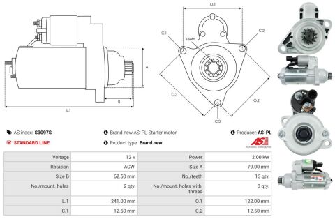 Стартер 12V 2.00kW Стартер 12V 2.00kW