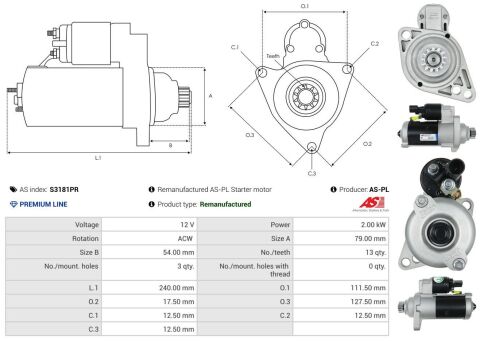 Стартер 12V 2.00kW