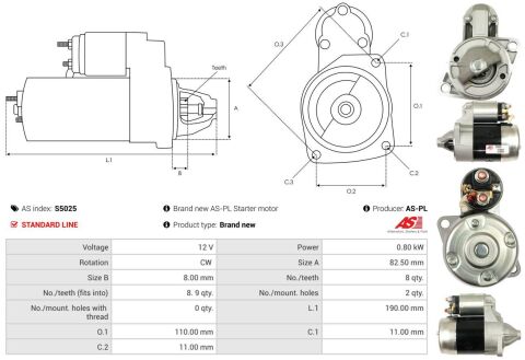 Стартер 12V 0.80kW