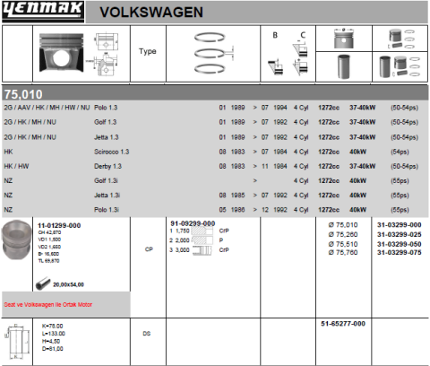 Поршень с кольцами и пальцем (размер отверстия 75.01 / STD) (2G)