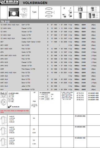 Поршень с кольцами і пальцем (размер отв. 79.760/+0.25) VW CADDY 1.9TDI 1-й / 2-й циліндр !!! (1Z) Поршень с кольцами і пальцем (размер отв. 79.760/+0.25) VW CADDY 1.9TDI 1-й / 2-й циліндр !!! (1Z)