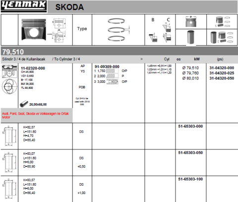 Поршень с кольцами і пальцем (размер отв. 79.76/+0.25) VW SKODA 1,9TDI 3-й / 4-й циліндр !!! (BJB,AVQ,ATD,AXR,AVB Поршень с кольцами і пальцем (размер отв. 79.76/+0.25) VW SKODA 1,9TDI 3-й / 4-й циліндр !!! (BJB,AVQ,ATD,AXR,AVB