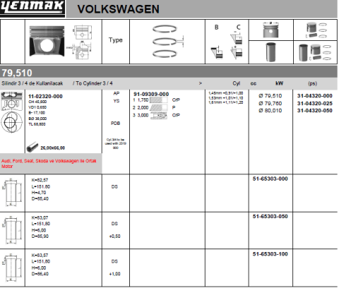 Поршень с кольцами і пальцем (размер отв. 79.76/+0.25) VW SKODA 1,9TDI 3-й / 4-й циліндр !!! (BJB,AVQ,ATD,AXR,AVB Поршень с кольцами і пальцем (размер отв. 79.76/+0.25) VW SKODA 1,9TDI 3-й / 4-й циліндр !!! (BJB,AVQ,ATD,AXR,AVB