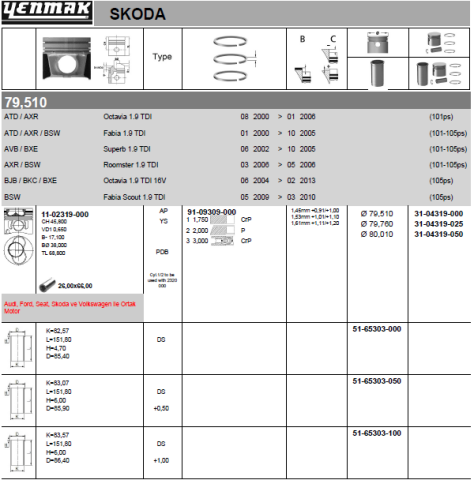 Поршень с кольцами і пальцем (размер отв. 79.76/+0.25) VW SKODA 1,9TDI 1-й / 2-й циліндр !!! (BJB,AVQ,ATD,AXR,AVB Поршень с кольцами і пальцем (размер отв. 79.76/+0.25) VW SKODA 1,9TDI 1-й / 2-й циліндр !!! (BJB,AVQ,ATD,AXR,AVB