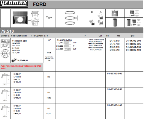 Поршень с кольцами і пальцем (размер отв. 79.76 / +0.25)VW CADDY 1.9TDI 3-й / 4-й циліндр !!!  (1Z)