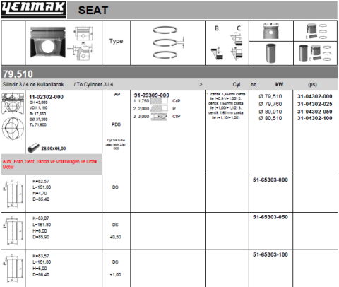 Поршень с кольцами і пальцем (размер отв. 79.76 / +0.25)VW CADDY 1.9TDI 3-й / 4-й циліндр !!!  (1Z)