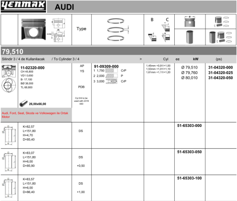 Поршень с кольцами і пальцем (размер отв. 79.76/+0.25) VW SKODA 1,9TDI 3-й / 4-й циліндр !!! (BJB,AVQ,ATD,AXR,AVB Поршень с кольцами і пальцем (размер отв. 79.76/+0.25) VW SKODA 1,9TDI 3-й / 4-й циліндр !!! (BJB,AVQ,ATD,AXR,AVB