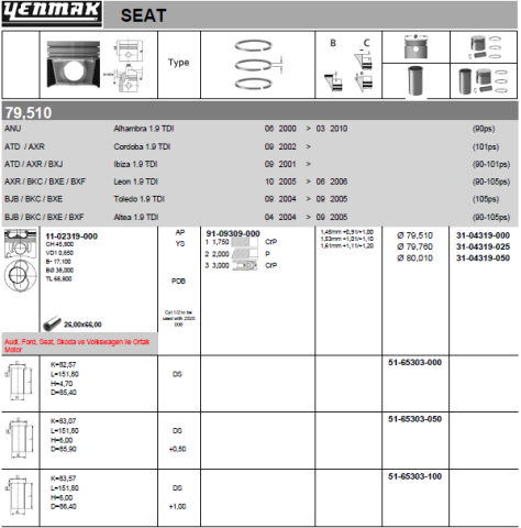 Поршень с кольцами і пальцем (размер отв. 79.76/+0.25) VW SKODA 1,9TDI 1-й / 2-й циліндр !!! (BJB,AVQ,ATD,AXR,AVB Поршень с кольцами і пальцем (размер отв. 79.76/+0.25) VW SKODA 1,9TDI 1-й / 2-й циліндр !!! (BJB,AVQ,ATD,AXR,AVB