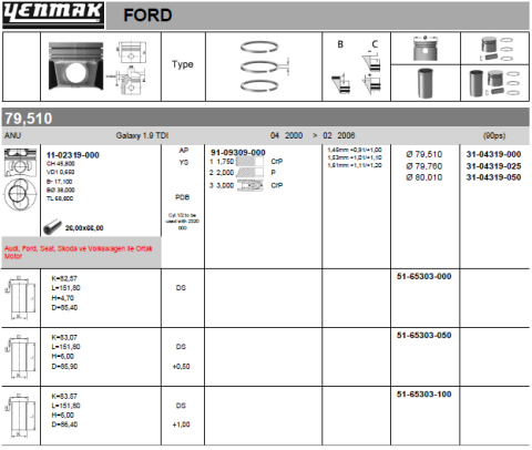 Поршень с кольцами і пальцем (размер отв. 79.76/+0.25) VW SKODA 1,9TDI 1-й / 2-й циліндр !!! (BJB,AVQ,ATD,AXR,AVB Поршень с кольцами і пальцем (размер отв. 79.76/+0.25) VW SKODA 1,9TDI 1-й / 2-й циліндр !!! (BJB,AVQ,ATD,AXR,AVB