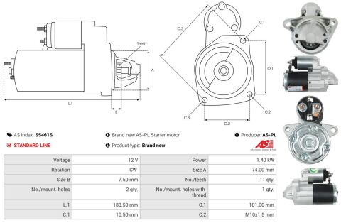 Стартер 12V 1.40kW