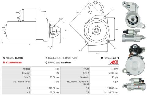 Стартер 12V 1.70kW