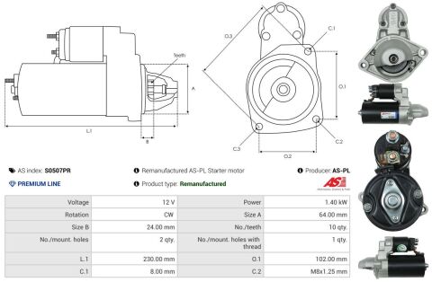 Стартер Opel Astra J 1.3 CDI 09-15 (12V/1.4kw) (z=10) (PREMIUM LINE)