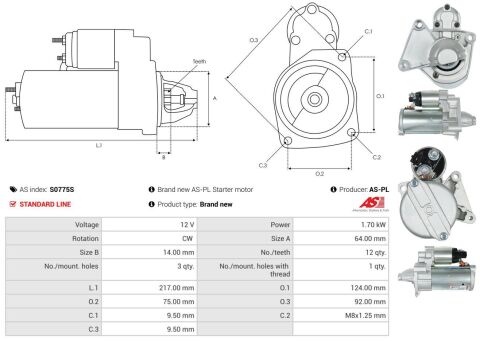 Стартер Peugeot Partner 1.6 BlueHDI 14-(12V/1.7kw) (z=12) Стартер Peugeot Partner 1.6 BlueHDI 14-(12V/1.7kw) (z=12)