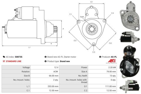 Стартер VW Crafter 2.0 TDI 16-/T6 15- (12V/2.2kw) (z=13) Стартер VW Crafter 2.0 TDI 16-/T6 15- (12V/2.2kw) (z=13)