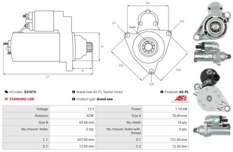 Стартер VW Golf VI/VII/Passat 1.2-1.8TSI 08-20 (12V/1.1kw) (z=10)