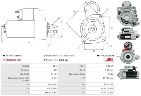 Стартер Volvo S60/S80/V40/V60/V90/XC60/XC90 2.0 13- (12V/1.4kw) (z=11) Стартер Volvo S60/S80/V40/V60/V90/XC60/XC90 2.0 13- (12V/1.4kw) (z=11)