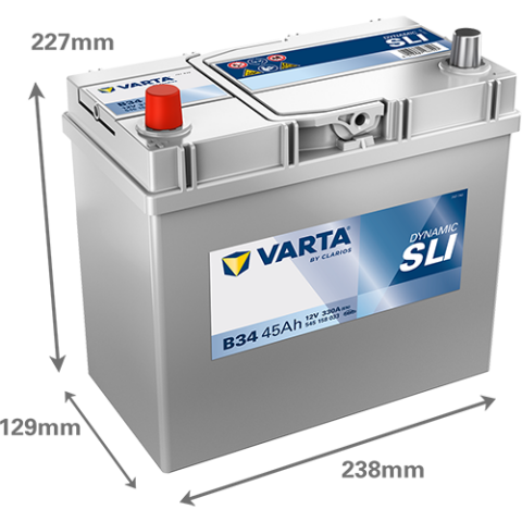 Аккумулятор VARTA 12 В 45Ач./330А (EN) Dynamic SLI (L+) 238x129x227 B00 - без монтажного фланца (пусковой)