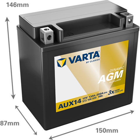 Аккумулятор VARTA 12 В 13Агод./200А AGM AUXILIARY (L+) 150x87x146 B00 - без монтажного фланца Аккумулятор VARTA 12 В 13Агод./200А AGM AUXILIARY (L+) 150x87x146 B00 - без монтажного фланца