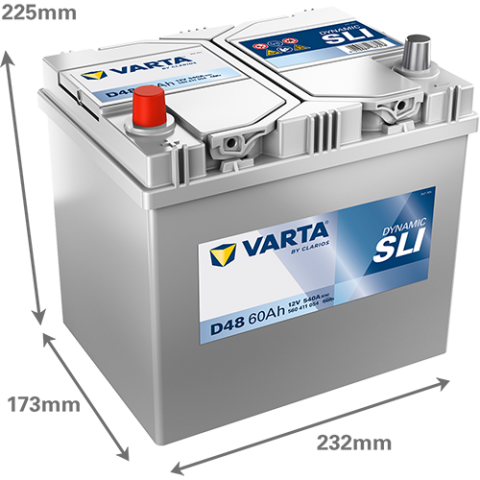 Акумулятор VARTA 12В 60Агод./540А (EN) Dynamic SLI (L+) 232x173x225 B00 - без монтажного фланця (пусковий)