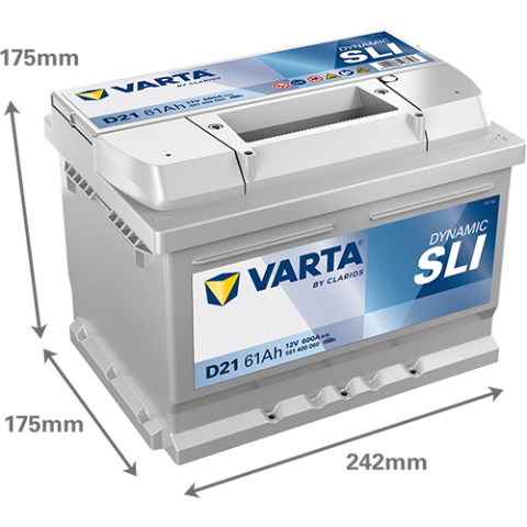 Аккумулятор VARTA 12 В 61Ач./600А (EN) Dynamic SLI (R+) 242x175x175 B13 - монтажный фланец 10.5мм (пусковой)