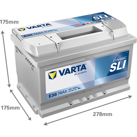 Аккумулятор VARTA 12 В 74Ач./750А (EN) Dynamic SLI (R+) 278x175x175 B13 - монтажный фланец 10.5мм (пусковой)
