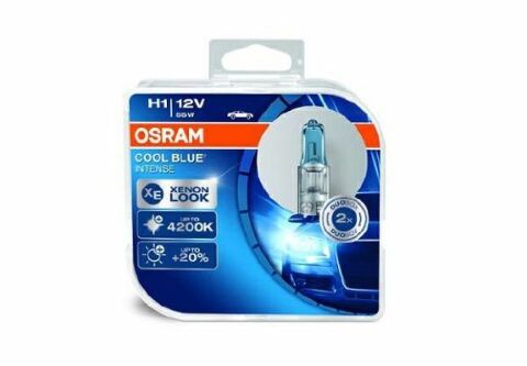 Лампа галогенна Osram Cool Blue Intense +20% H1 12V 55W 4200K (2 шт.) Лампа галогенна Osram Cool Blue Intense +20% H1 12V 55W 4200K (2 шт.)