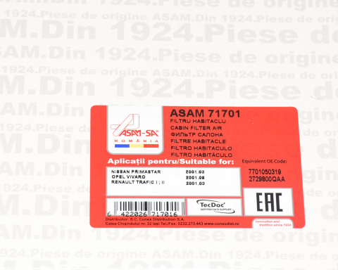 Фільтр салону Renault Trafic II + Opel Vivaro A 01->14