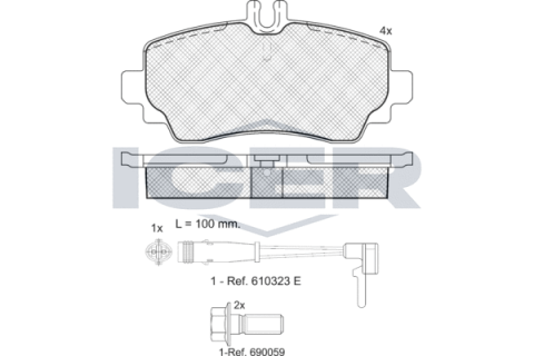 Колодки тормозные (передние) MB Vaneo (W414) 02-05 (+датчик)