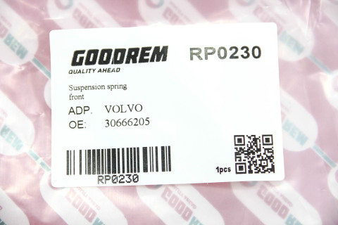 Пружина передняя Volvo S40/V50 1.6-2.0D 05-11 (364х158х13 мм) Пружина передняя Volvo S40/V50 1.6-2.0D 05-11 (364х158х13 мм)