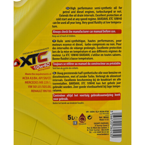 Моторна олива BARDAHL XTC 10W-40, 5 літрів