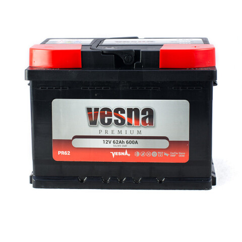 АКБ 62 Ah/12V Vesna Premium Euro(0) Пусковий 600 (EN) (242х175х175)