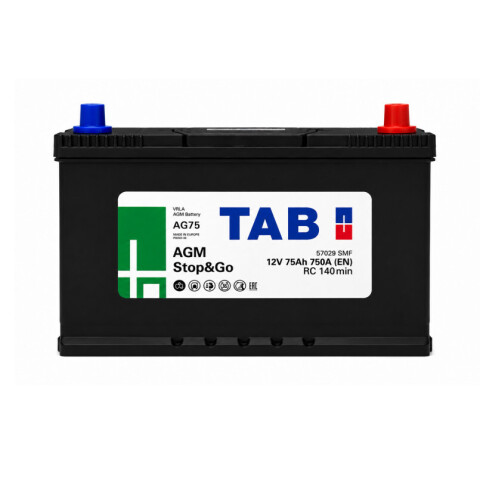 АКБ 75 Ah/12V TAB AGM JIS (0) Euro Пусковой 750 (EN) (269х173х198/218)