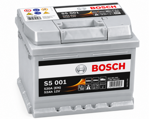 Акумулятор Bosch S5 001 52Ah 520A 12V +R