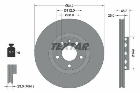 Диск гальмівний (передній) Audi A4/A6/VW Passat 00-09 (312х25) PRO+