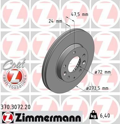 Диск гальмівний (передній) Mazda 323/626/6 97-13/Premacy 99-05 (274x24)