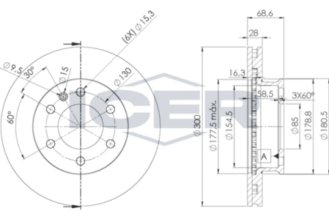 Диск тормозной (передний) MB Sprinter (906) 209-519/VW Crafter 06- (300x28) (с покр.) (вентилированный)