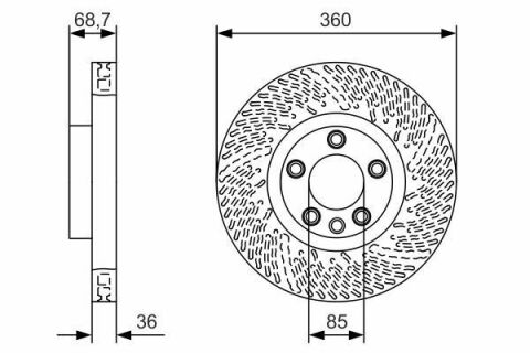 Диск тормозной (передний) Porsche Cayenne 10-/VW Touareg 10-18 (360x36) (R) (с покр) (вентилированный)