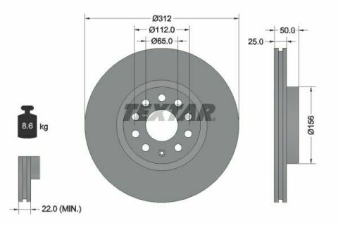 Диск тормозной (передний) VW Caddy III 04- (312x25) PRO+