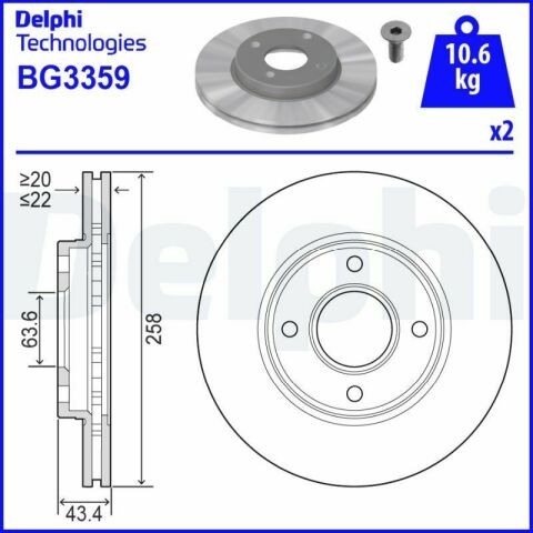 Диск тормозной (передний) (к-кт 2шт) Ford Fiesta 00-08/Focus 98-04/Fusion 02-12 (258x22) (с покрытием) (вентилированый)