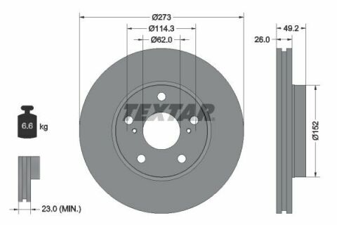 Диск тормозной (передний) Toyota Auris 07-13/ Corolla 06- (273x26) PRO