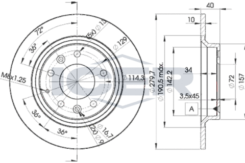 Диск гальмівний (задній) Mazda 6 02-13/626 V 98-02/323 F/S 01-04 (280x10) (з покриттям) (повний)