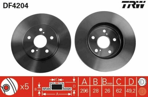 Тормозной диск перед. Camry/Previa/Lexus ES 00-06 2.0-3.0