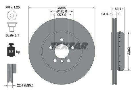 Диск тормозной (задний) BMW 5 (F10/F11)/6 (F06/F13)/ 7 (F01-04) 09- (345x24) PRO+