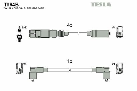 Кабель запалюванняб к-кт TESLA Аналог TES T800C VW Golf 94-02 1,6