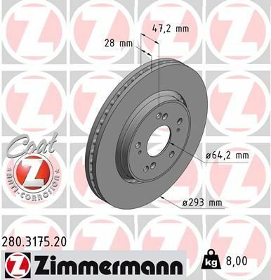 Диск гальмівний (передній) Honda CR-V III-IV 2.0-2.2D-2.4 07- (293x28) (з покриттям) (вентильований)