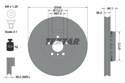 Диск гальмівний (передній) BMW 5 (G30/F90)/7 (G11/G12) 15- (348x36) (R) PRO+