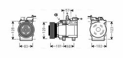 Компресор кондиціонера HIGHWAY 2.0 CRDi 01-, SANTA FE I 2.0 01-, SONATA IV 2.7 V6 01-, TRAJET 2.0 CRDi 05-, KIA HYUNDAI