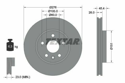 Диск тормозной (передний) Opel Astra K 15-(276x26) R15 PRO