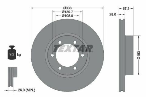 Диск тормозной (передний) Toyota Land Cruiser 3.0-4.0 D 02- (338x28) PRO